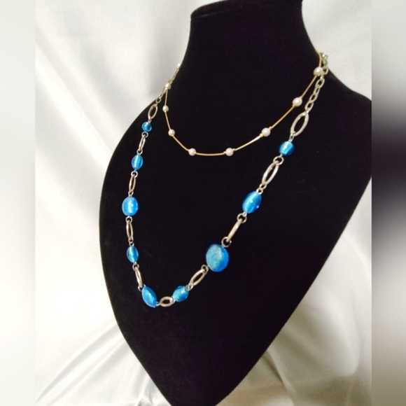 SALE ! Necklaces Blue Polished Glass & Silver necklace & Gold & White necklace 2 - Picture 6 of 9